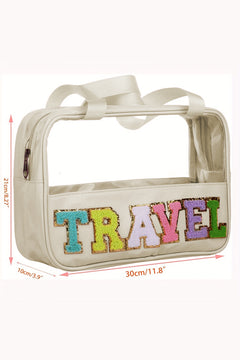 Black TRAVEL Chenille Letter Clear PVC Makeup Bag