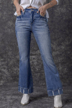 Sky Blue Distressed Flare Jeans: Retro-Chic Essential