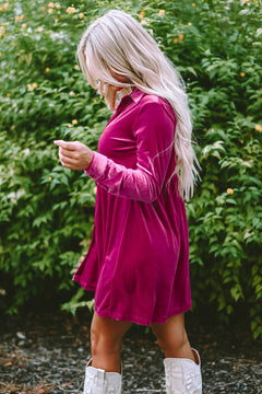 Elegant Rose Velvet Button-Up Dress: Luxe Sophistication