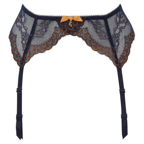 Gossard Superboost Lace Garter Belt Midnight Blue Gold