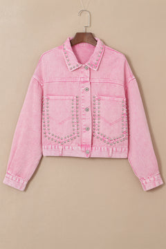 Pink Rivet Studded Denim Jacket: Stand out 💖