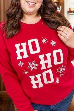 Merry Ho Ho Ho Plus Size Sweatshirt in Fiery Red