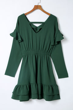 Elegant Green Ruffled Mini Dress