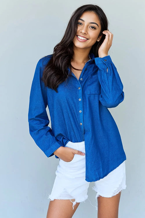 Denim Dream Button Up: Style meets comfort! 🌟