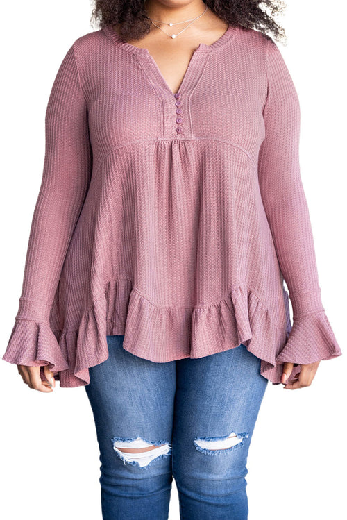 Enchanted Love Pink Plus Ruffled Top: Romance's Embrace