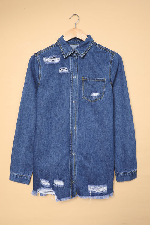 Denim Delight Distressed Shirt: Elevate Your Style