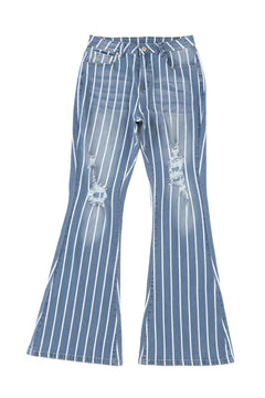 Sky Blue Striped Ripped Flare Jeans 🌟