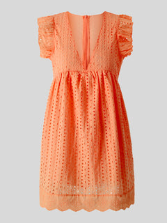 Eyelet Ruffled Mini Dress with Cap Sleeves