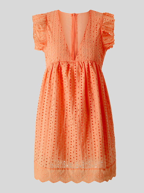 Eyelet Ruffled Mini Dress with Cap Sleeves