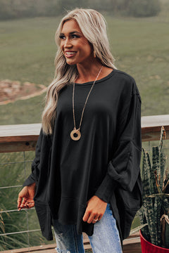 Black Patchwork Drop Shoulder Oversized Top