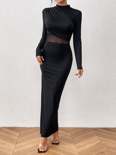 Sheer Elegance Mock Neck Maxi Dress