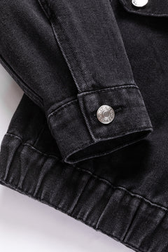 Sky Blue Metal Buttons Flap Pocket Drop Shoulder Denim Jacket