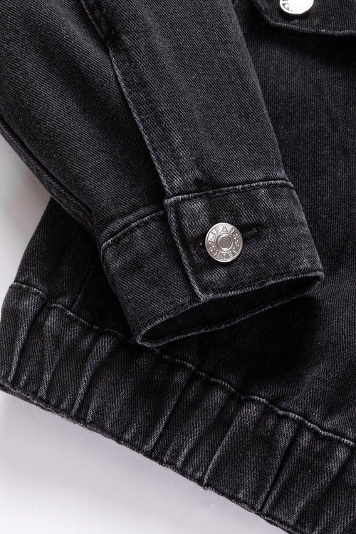 Sky Blue Metal Buttons Flap Pocket Drop Shoulder Denim Jacket