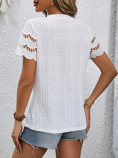 🌟 Luxe Sheer Elegance: Eyelet Round Neck Top 🌟