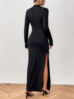 Sheer Elegance Mock Neck Maxi Dress