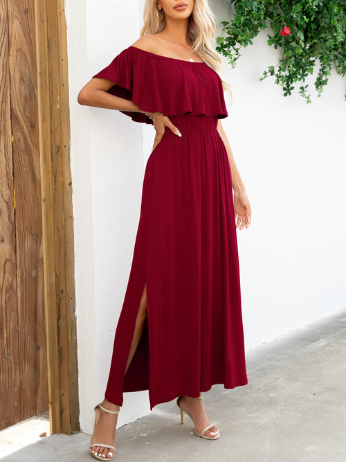 Elegant Off-Shoulder Slit Maxi Dress