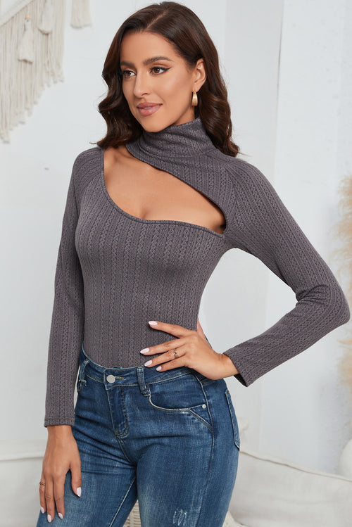 Sophisticated Sheer Cutout Mock Neck Bodysuit