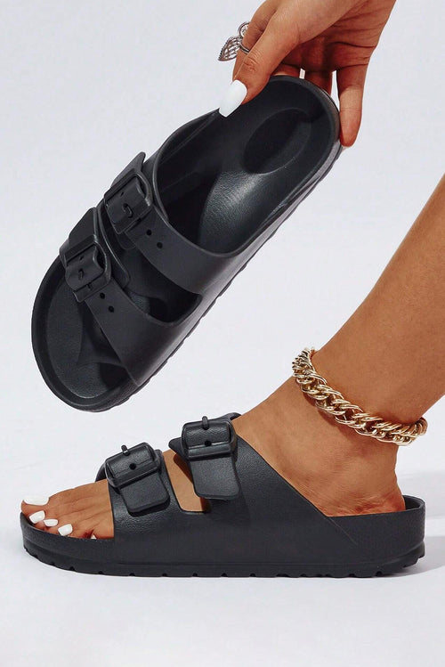 Opulent Black EVA Double-buckle Slippers