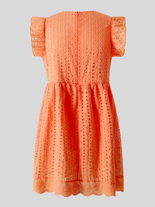 Eyelet Ruffled Mini Dress with Cap Sleeves