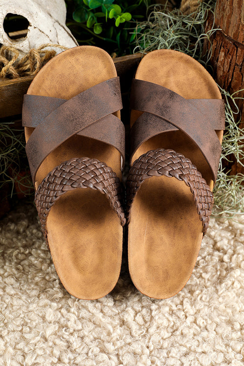 Opulent Brown Braided Platform Slip-Ons: Luxurious Elegance