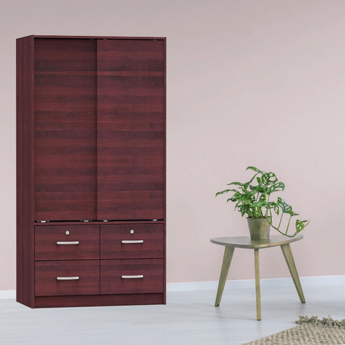 Opulent Mahogany Sliding Armoire: Essence of Elegance