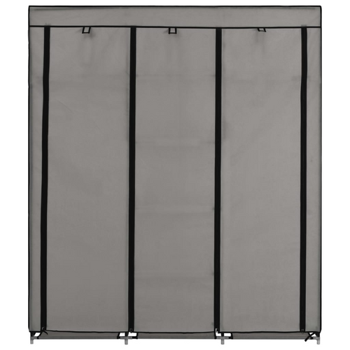 vidaXL Wardrobe with Compartments and Rods Gray 59.1"x17.7"x68.9" Fabric