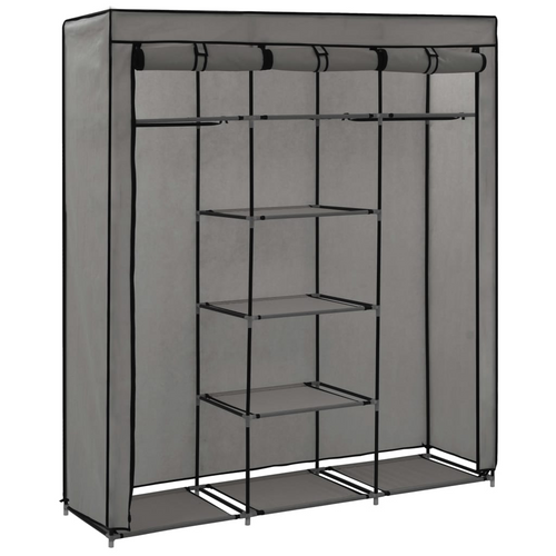 vidaXL Wardrobe with Compartments and Rods Gray 59.1"x17.7"x68.9" Fabric