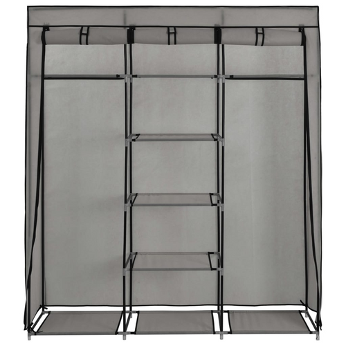 vidaXL Wardrobe with Compartments and Rods Gray 59.1"x17.7"x68.9" Fabric