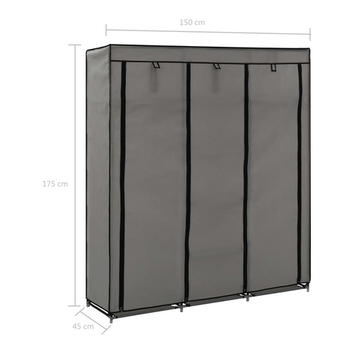 vidaXL Wardrobe with Compartments and Rods Gray 59.1"x17.7"x68.9" Fabric