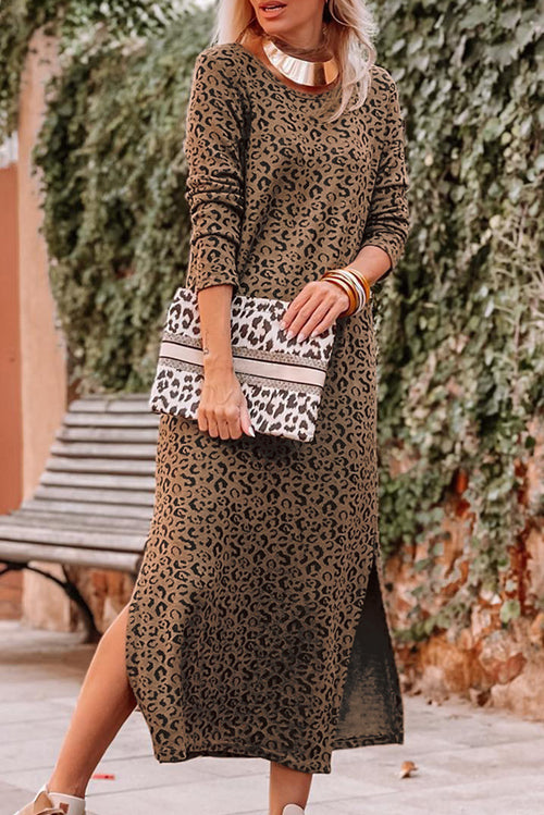 Leopard Grandeur Long Sleeve Dress