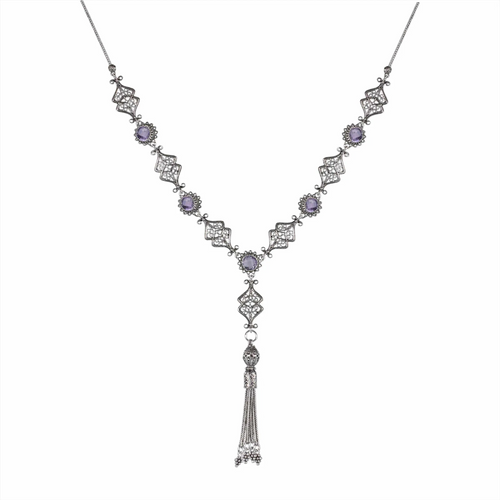 Luxury Amethyst/Blue Topaz Tassel Choker Necklace