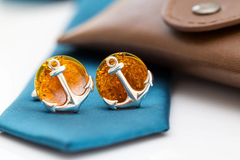 Luxury Amber Anchor Cufflinks: Elegance Redefined