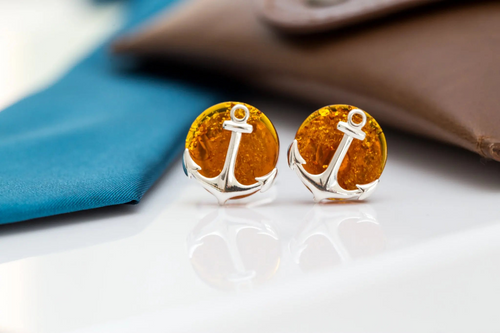 Luxury Amber Anchor Cufflinks: Elegance Redefined