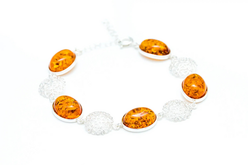 Opulent Amber & Silver Floral Bracelet