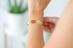 Opulent Amber & Silver Floral Bracelet