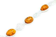 Opulent Amber & Silver Floral Bracelet