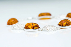 Opulent Amber & Silver Floral Bracelet