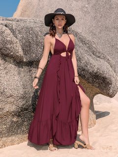 Elegant Maxi Dress with Crisscross Back Detail