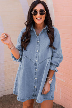 Sky Blue Elegance: Buttoned Denim Dream