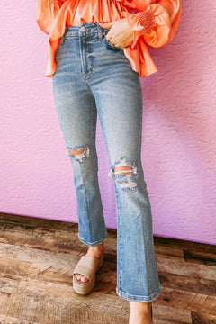 Sky Blue Distressed Ripped Jeans: Flare Fabulous!