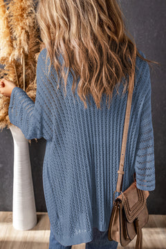 Sky Blue Enchanted Hollow Knit Kimono Cardigan