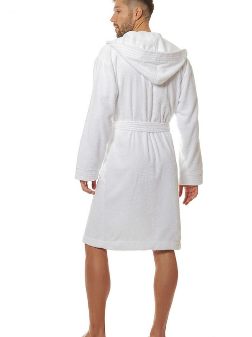 Luxury Men's Hooded Bathrobe: White Elegance.