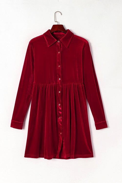 Elegant Rose Velvet Button-Up Dress: Luxe Sophistication