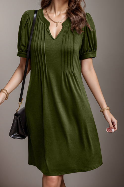 Sophisticated Pin-Tuck Notched Midi Dress