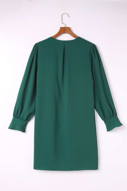 Elegant Green Shirt Dress with Ruffled Sleeves