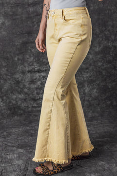 Khaki Raw Edge Flared Jeans: Fresh & Chic