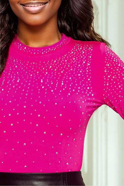 Shimmering Rose Rhinestone Mesh Bodysuit: Shine On!