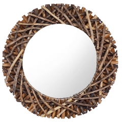 Luxury Teak Round Wall Mirror: Opulent Elegance