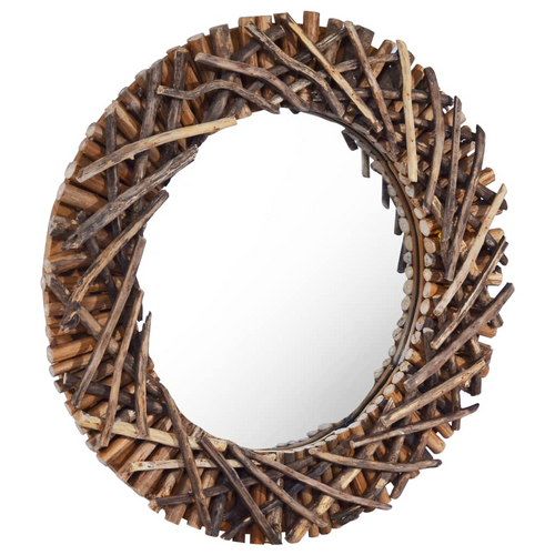 Luxury Teak Round Wall Mirror: Opulent Elegance