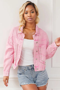 Pink Rivet Studded Denim Jacket: Stand out 💖